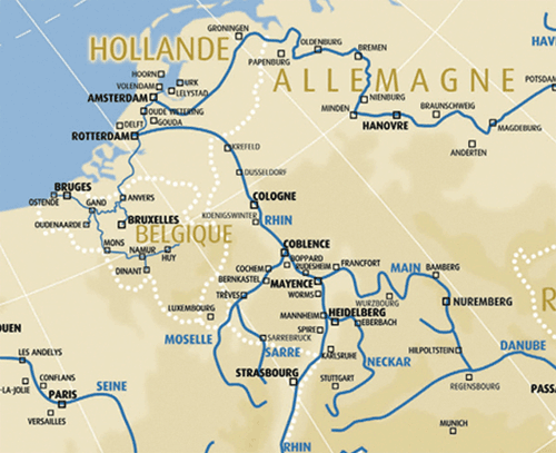 Mappa del fiume Reno e affluenti